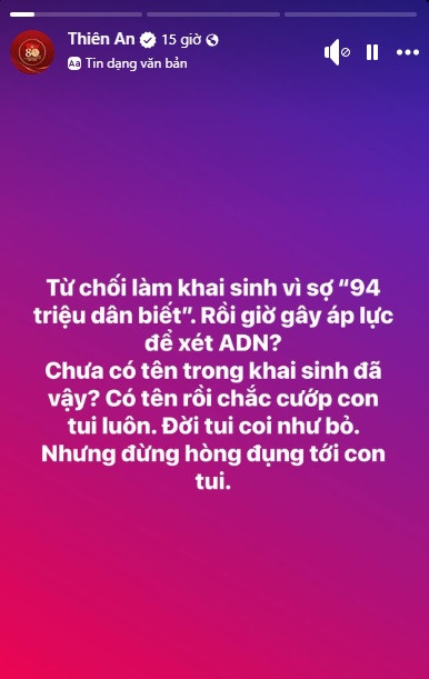 Thiên An tung tin nhắn làm giấy khai sinh cho con đáp trả lại Jack