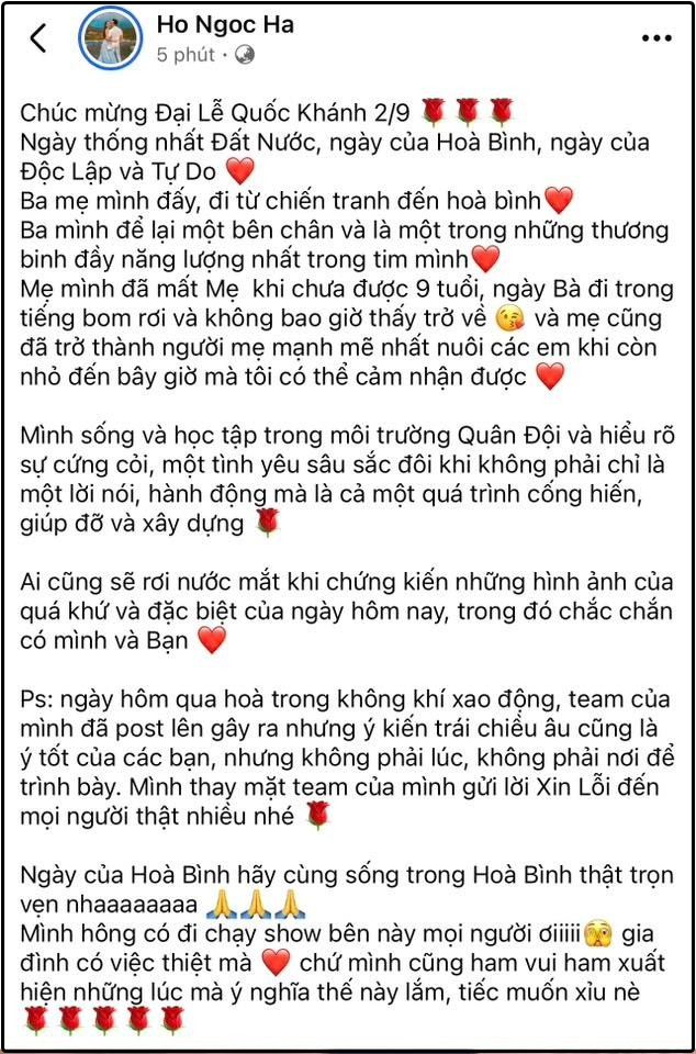 Hồ Ngọc Hà xin lỗi về việc vắng bóng tại Đại lễ 29