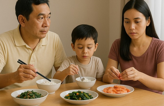 Con tôi 5 tuổi tự ăn, chồng 42 tuổi vẫn chờ vợ bóc tôm, gỡ xương cá