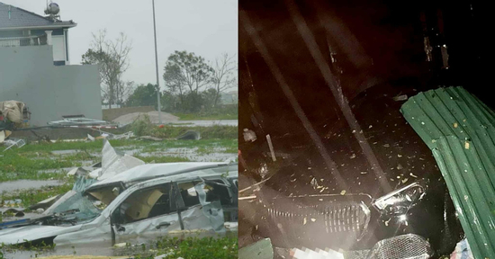 Bão Bualoi gây giông lốc hất văng ô tô 7 chỗ xuống hồ, xe Maybach bị mái tôn đè biến dạng