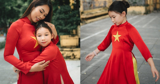 Con gái lai Tây của Hà Anh diện áo dài cờ đỏ sao vàng