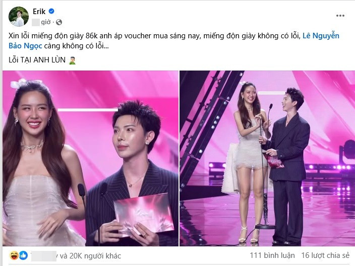 Erik phục thù Hoa hậu 1m86 Bảo Ngọc sau pha dìm hàng khó đỡ trên truyền hình