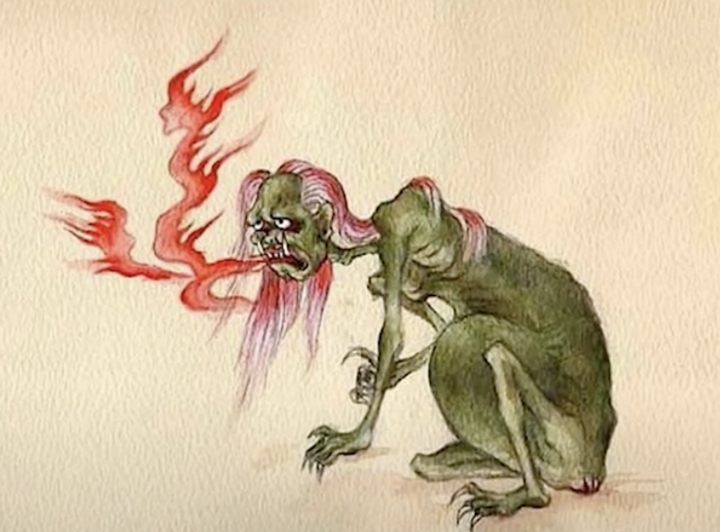 Hình ảnh ngạ quỷ đói khác với cổ nhỏ, bụng to.