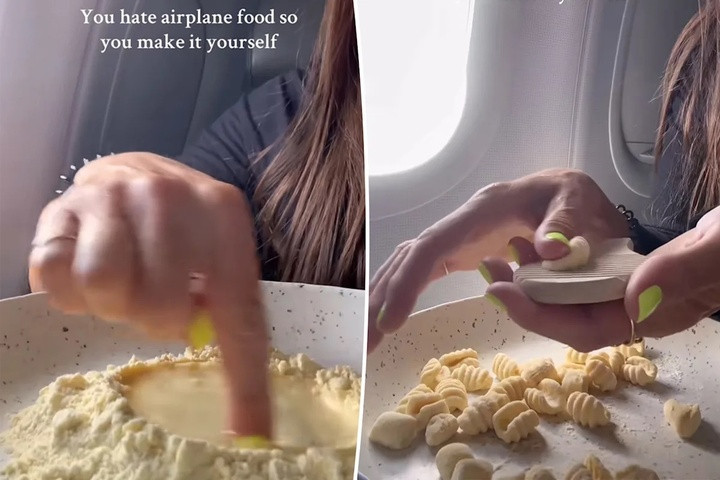 Katie, một người tự nhận là người yêu thích mì ống, đã thu hút hơn 6,5 triệu lượt xem trên TikTok cho video tự làm mỳ ống trong chuyến bay gần đây.
