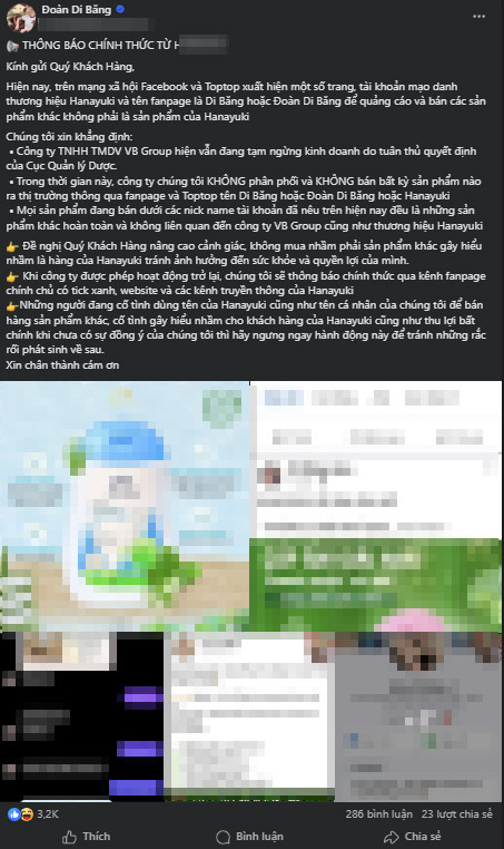 Vợ chồng Đoàn Di Băng ra thông báo nóng chuyện kinh doanh netizen phản ứng trái chiều