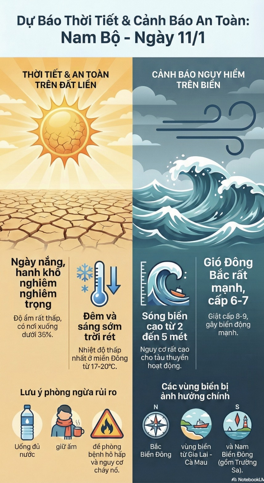 Dự báo thời tiết hôm nay, 11-1: Nền nhiệt thấp nhất tại TPHCM và Nam Bộ là 17 độ C - Ảnh 2.