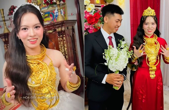 Cô dâu Đồng Tháp đội vương miện vàng, nhận gần 30 cây vàng trong đám cưới