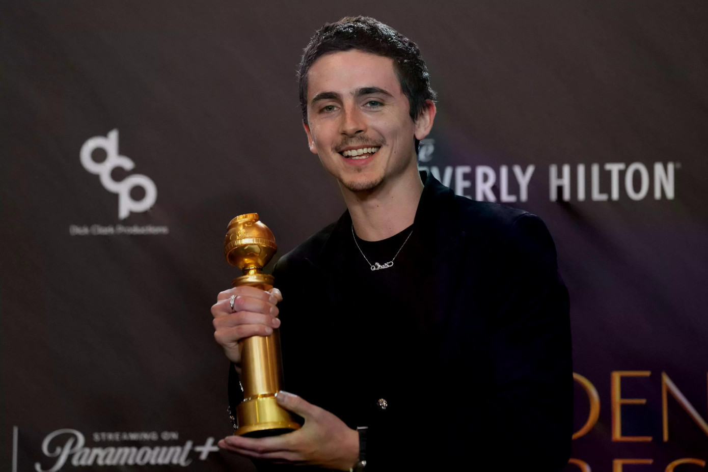 Timothée Chalamet tại Quả cầu Vàng. Ảnh: AP.