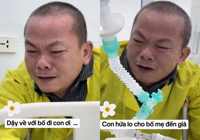 Xúc động khoảnh khắc người cha chống nạng tiễn biệt con trai trước khi hiến tạng con. (Nguồn: Bệnh viện Hữu nghị Việt Đức)