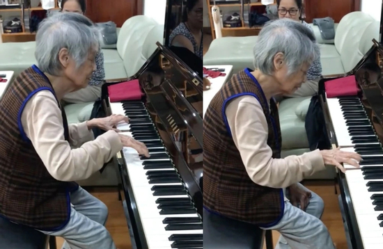 Cụ bà U90 tay lướt như múa trên phím đàn piano khiến giới trẻ mê mẩn