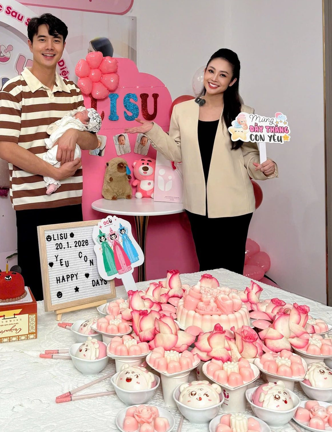 Phùng Đức Hiếu và thùy Linh mừng con gái đầy tháng , khoảnh khắc ấm áp gia đình - Ảnh 2.