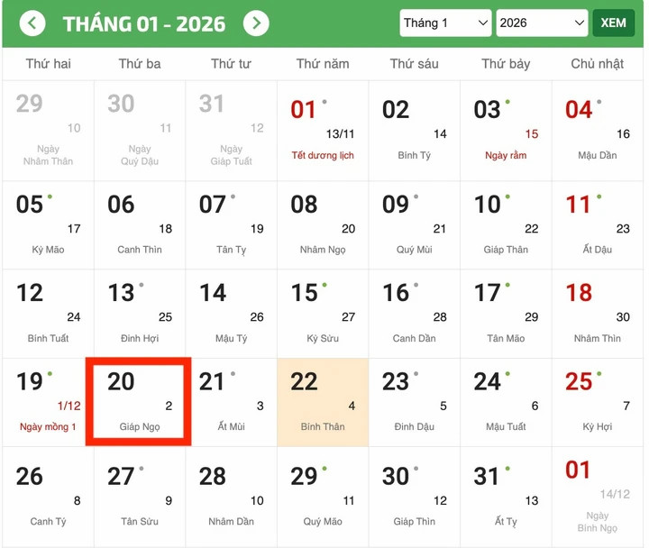 Tiết Đại Hàn sẽ bắt đầu từ thứ Ba, ngày 20/1/2026 dương lịch. (Ảnh: Chụp màn hình)