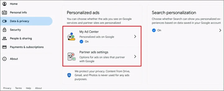 Người dùng có thể kiểm soát cách Google cá nhân hóa quảng cáo và tìm kiếm, giảm thiểu việc thu thập dữ liệu. (Nguồn: PCMag)