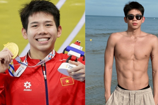 Ảnh hiếm visual đời thường sáng bừng của 'nam thần' bơi lội Quang Thuấn, body 6 múi, 19 tuổi thăng hàm trung úy