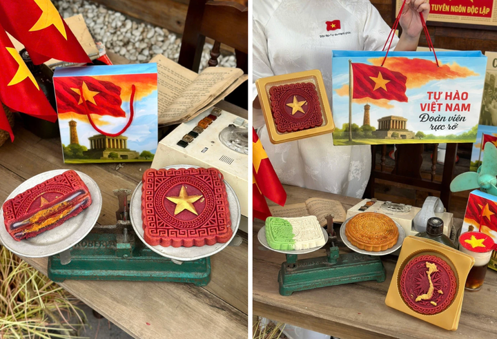 Bánh trung thu yêu nước được bày bán với hình dạng và mẫu mã bắt mắt.