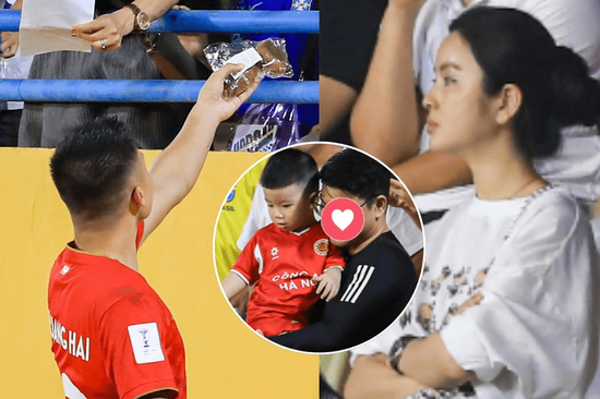 Khoảnh khắc đáng yêu của Quang Hải và con trai trên sân Hàng Đẫy