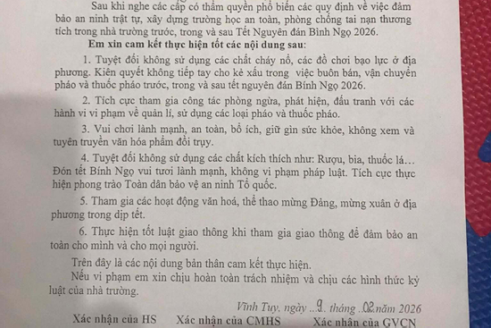 Bảng dặn dò học sinh tiểu học ở Hà Nội gây tranh cãi: 'Hết Tết Nguyên đán có phải cam kết nữa không?'