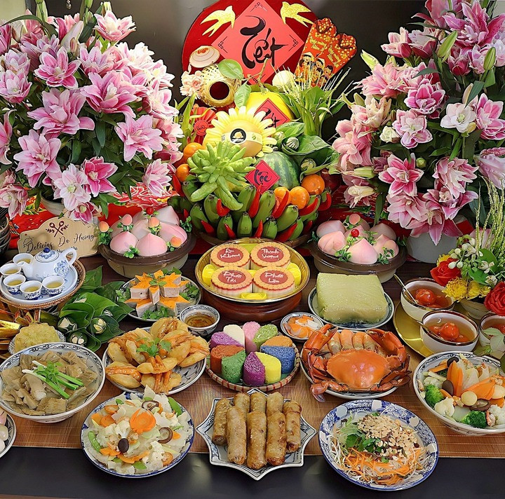 Gợi ý mâm lễ mặn cúng giao thừa trong nhà. (Ảnh: Vu Thu Huong)