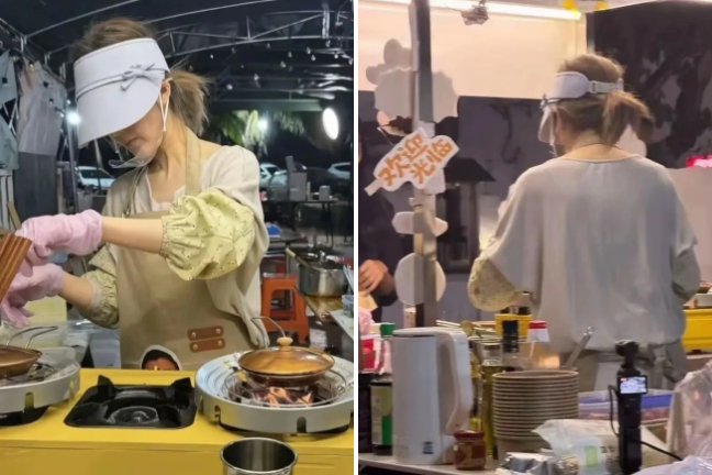 Triệu Lộ Tư mặc tạp dề, để mặt mộc bán bánh trứng ở chợ đêm - Ảnh 2