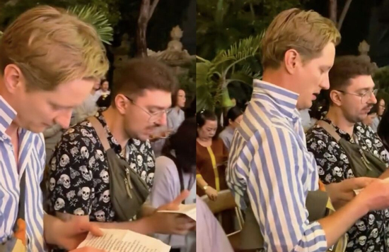 Dân mạng cười xỉu khi xem clip du khách Tây đến chùa đọc kinh làu làu