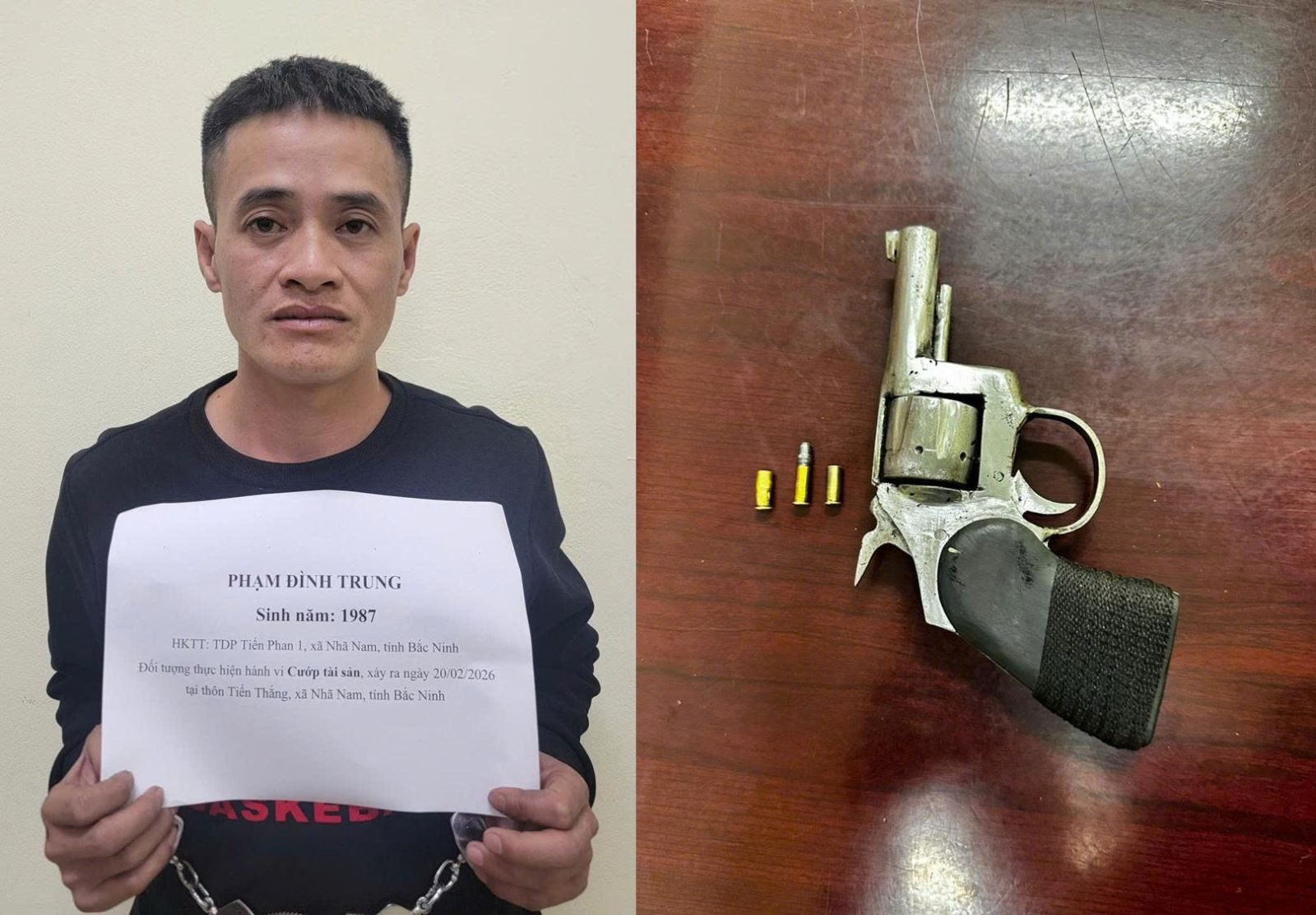 Đối tượng Trung và tang vật tại cơ quan Công an.jpg