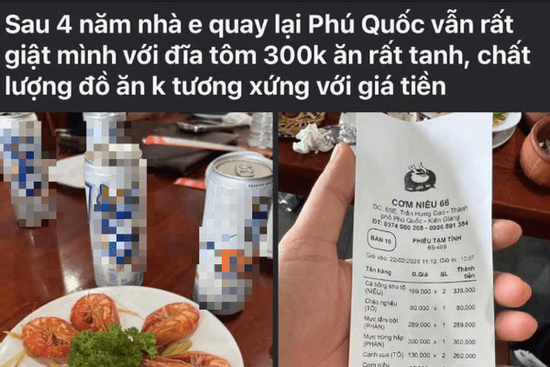 Đĩa tôm sú 6 con giá 300.000 đồng ở Phú Quốc: Động thái của chủ quán, người đăng bài khóa tài khoản