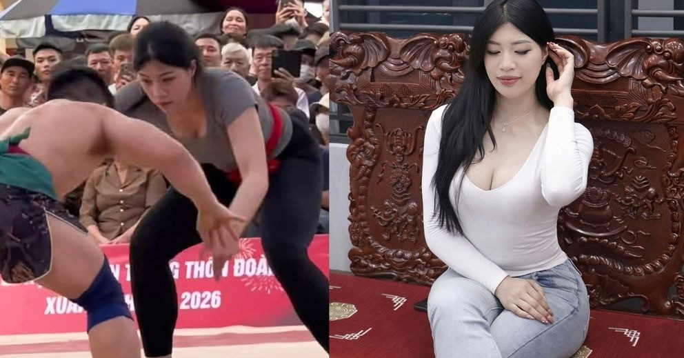 View - Cô gái xinh đẹp, cao 1m72 gây sốt ở sới vật hội làng Bắc Ninh