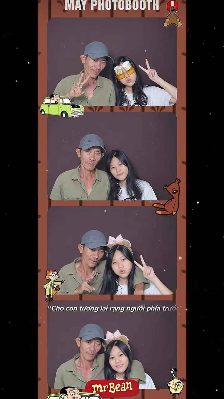 Khoảnh khắc hai ba con Đồng Tháp đi chụp photobooth khiến dân mạng xúc động. (Ảnh: Chụp màn hình)
