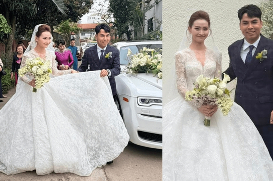 Tiền vệ Đức Huy đi siêu xe Rolls-Royce rước MC Huyền Trang Mù Tạt về dinh, visual cô dâu sáng bừng ngày cưới