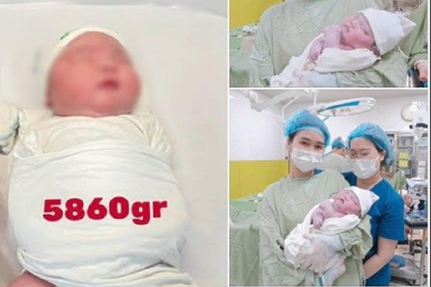 Bé trai chào đời nặng gần 6 kg