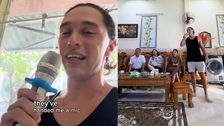 Dân mạng thích thú bình luận rằng chắc anh chàng ở lại thêm một thời gian thì nghiện karaoke còn hơn người bản địa. (Ảnh chụp màn hình)