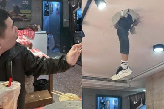 Đang ăn lẩu ếch, thực khách 'đứng tim' khi thấy 'vật lạ' xuyên thủng trần nhà