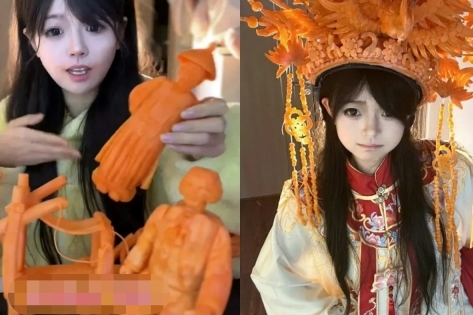 Không cần dùng dao kéo, cô gái gây sốt với biệt tài điêu khắc cà rốt bằng răng