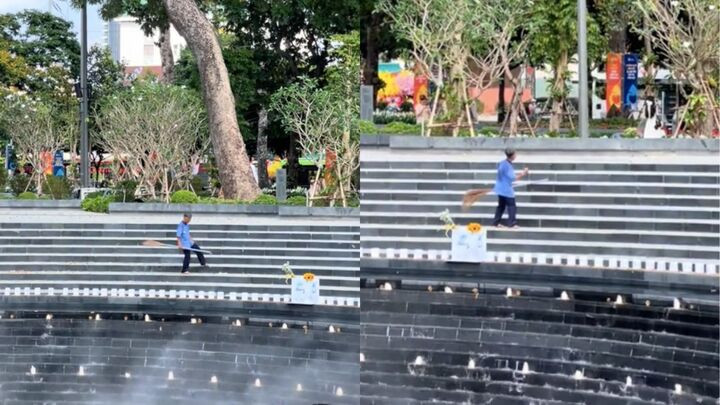 Chú lao công vui vẻ làm việc tiếp thêm động lực cho dân mạng đang uể oải sau Tết. (Ảnh chụp màn hình)