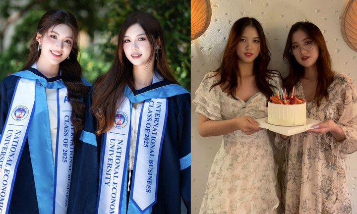 Hoa hậu Phương Oanh bên chị gái sinh đôi Hoàng Yến.