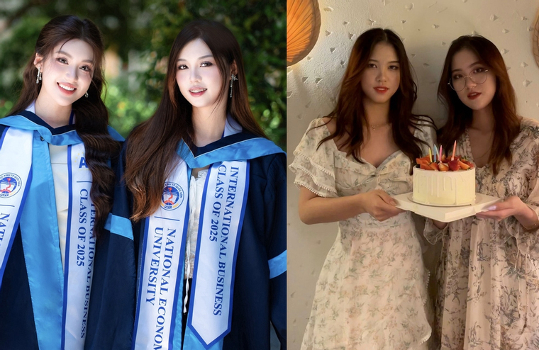 Chị gái sinh đôi giỏi giang, xinh đẹp ít ai biết của tân Miss World Vietnam 2025