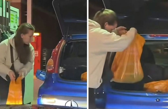 Ngỡ ngàng nữ tài xế dùng túi nilon đựng xăng rồi cho vào cốp xe ô tô để tích trữ