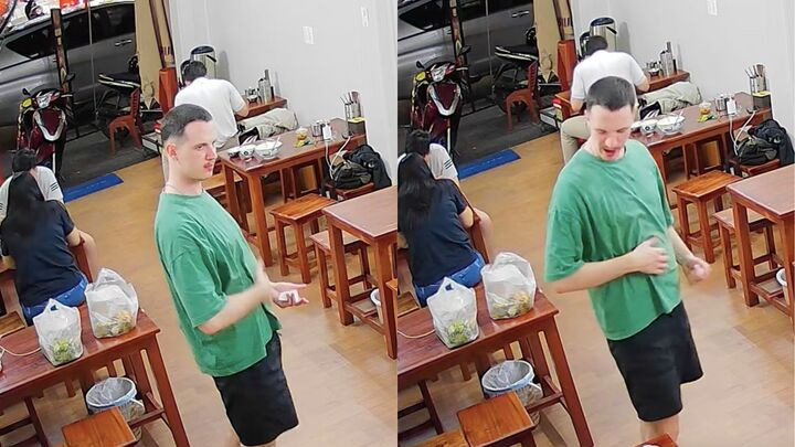 Điệu bộ đáng yêu của anh Tây khiến dân mạng cười bò. (Ảnh chụp màn hình)