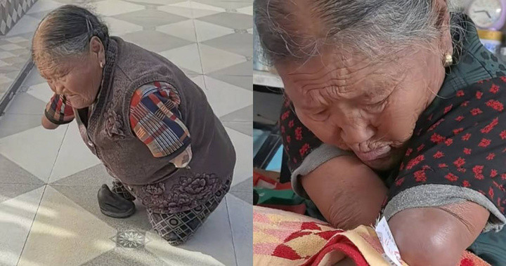 Người mẹ 81 tuổi ở tỉnh Cam Túc, Trung Quốc sinh ra không có tay chân, đã một mình nuôi dạy ba người con trưởng thành bằng ý chí mạnh mẽ của mình. (Ảnh: Sohu)