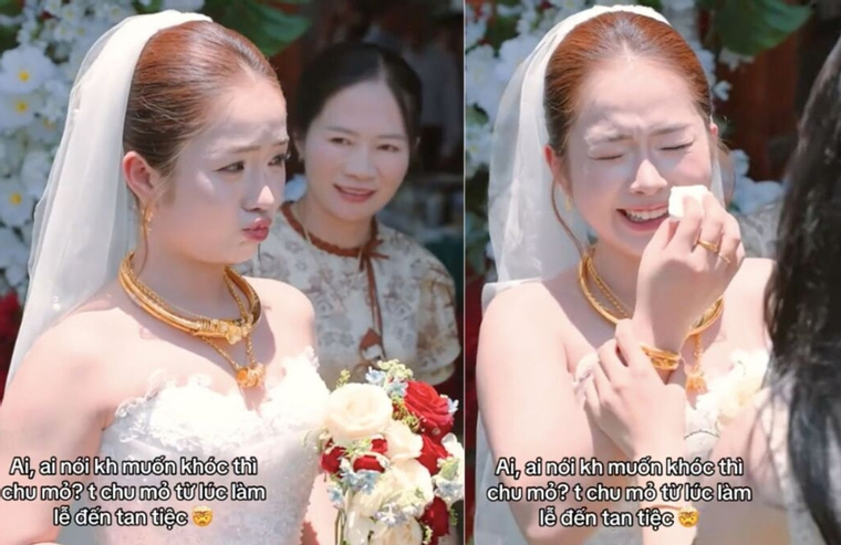 Clip cô dâu cố nín khóc bằng mẹo chu mỏ khiến ai xem cũng bật cười