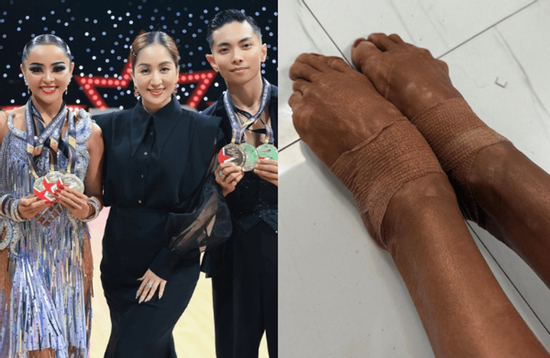 Đôi chân rớm máu, băng bó chằng chịt của kiện tướng Thu Hương khi cùng Phan Hiển giành 3 HCV Đông Nam Á