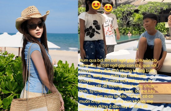 Quý tử nhà Huyền Baby gặp fan của mẹ ở resort, nói 1 câu là đủ hiểu được dạy như thế nào