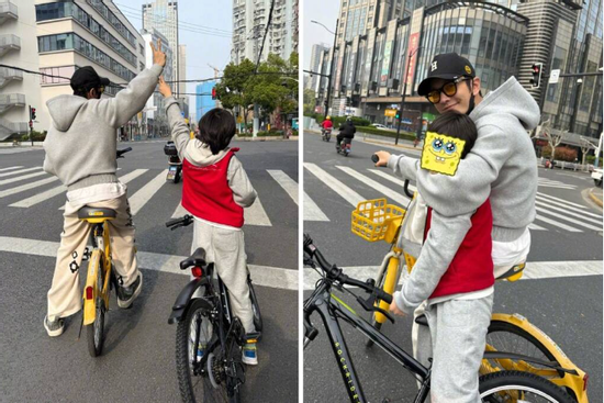 Tài tử Huỳnh Hiểu Minh 'gây sốt' khi đi đạp xe cùng con trai