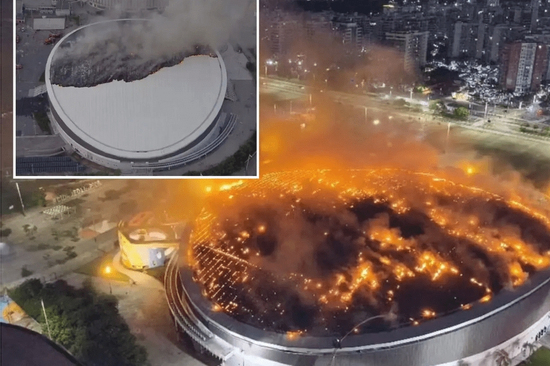 SVĐ Olympic bốc cháy dữ dội, khói đen bao trùm cả thành phố