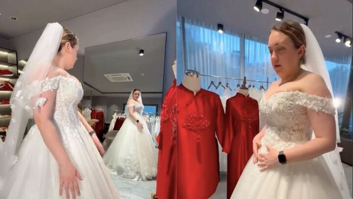 Gemma rất vui khi mua được váy cưới rẻ hơn dự kiến. (Ảnh chụp màn hình)