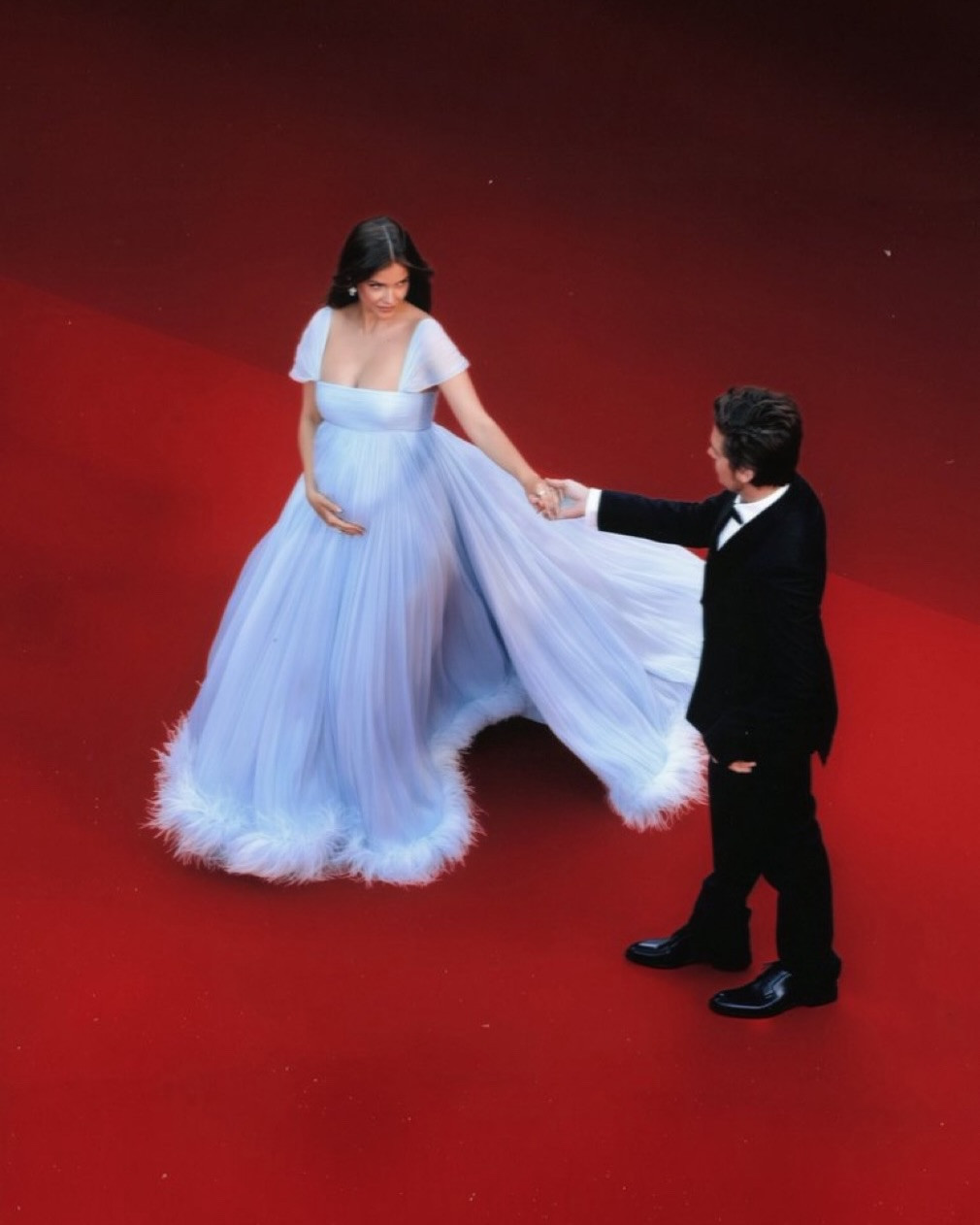 barbara palvin revealed her pregnancy at cannes in a custom baby blue miu miu gown arriving wit 2