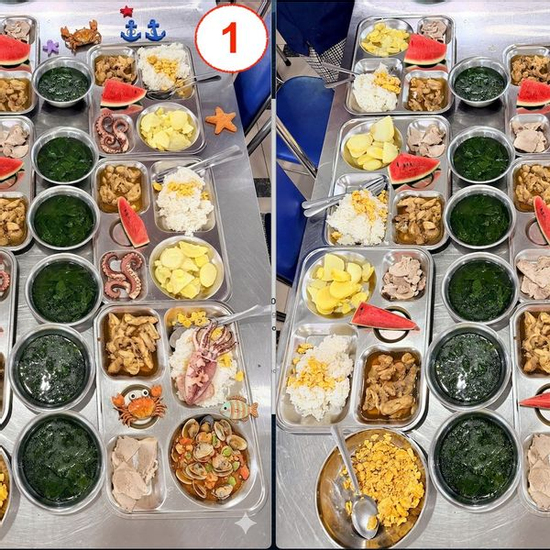 2 bức ảnh về bữa ăn của trường học ở Hà Nội có chi tiết gây 'hoang mang': Ai tinh mắt mới đoán ra vấn đề!