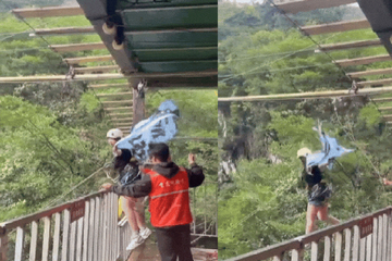Clip: Cô gái rơi thẳng xuống vách núi do đứt dây cáp khi chơi trò mạo hiểm