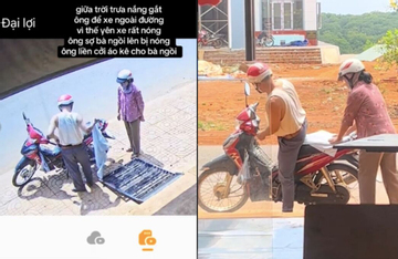 Cụ ông cởi áo che yên xe để vợ ngồi không bị nóng, dân mạng gọi là soái ca