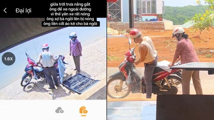 Cụ ông cởi áo che yên xe để vợ ngồi không bị nóng, dân mạng gọi là soái ca插图 Nhiều dân mạng lại có ý kiến rằng bản thân không nỡ nhìn chồng hy sinh như vậy. (Ảnh chụp màn hình)